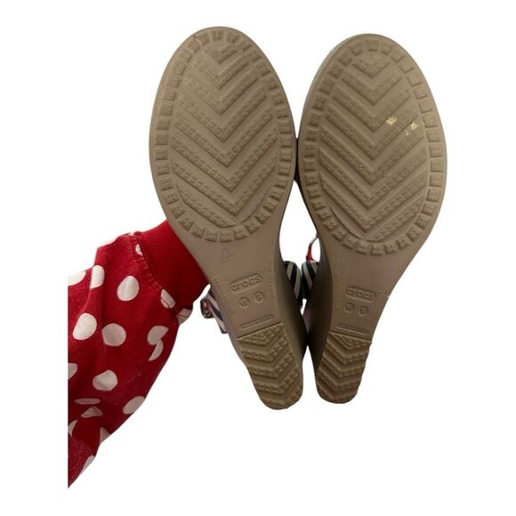 CROCS Navy and White Striped Wedges - Picture 6 of 9